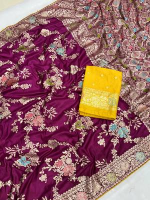 Wine tapela dying dola silk blend saree with blouse 1
