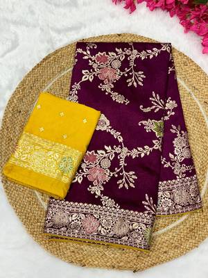 Wine tapela dying dola silk blend saree with blouse 2