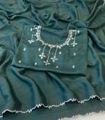 Green zharkan stone work moss chiffon saree with blouse