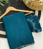 Firozi zharkan stone work moss chiffon saree with blouse