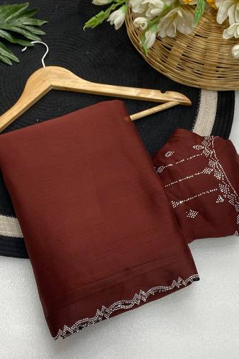 Maroon zharkan stone work moss chiffon saree with blouse