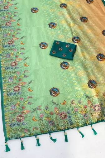 Multicolor digital print zarna silk blend saree with blouse