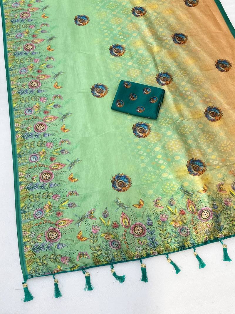 Multicolor digital print zarna silk blend saree with blouse