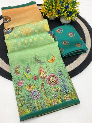 Multicolor digital print zarna silk blend saree with blouse 2