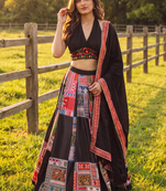 Women's Black Zari Thread Printed Work Lehenga Choli For Navratri