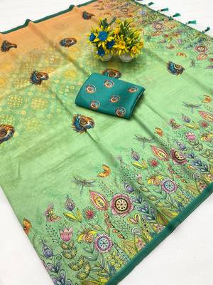 Multicolor digital print zarna silk blend saree with blouse 3