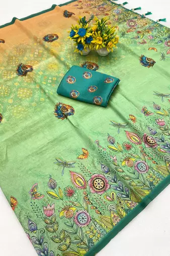 Multicolor digital print zarna silk blend saree with blouse