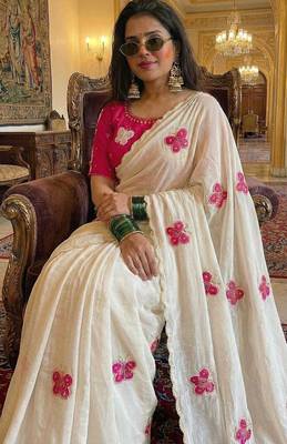 Chikoo handwork star georgette saree with blouse 3