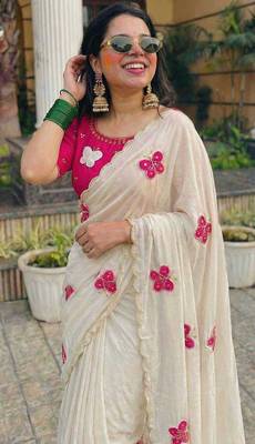 Chikoo handwork star georgette saree with blouse 4
