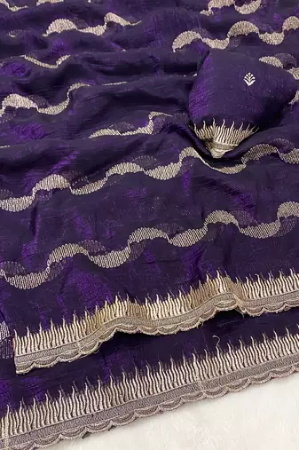 Blue zari embroidery work crunchy saree with blouse