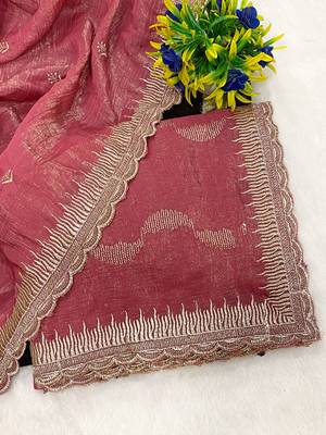 Onion zari embroidery work crunchy saree with blouse 1