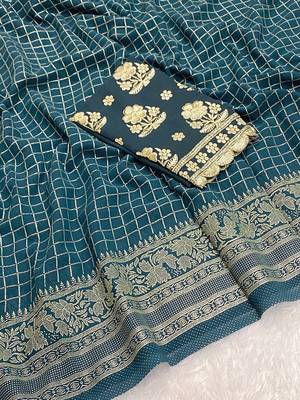 Petrol foil work georgette saree with blouse 2