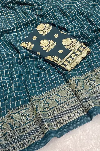 Petrol foil work georgette saree with blouse