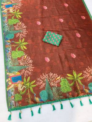 Maroon digital print zarna silk blend saree with blouse 1