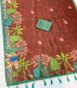 Maroon digital print zarna silk blend saree with blouse