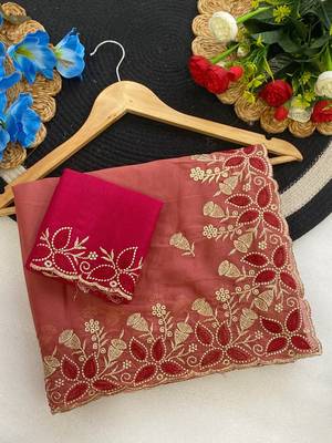 Gajari zari embroidery work star georgette saree with blouse 1