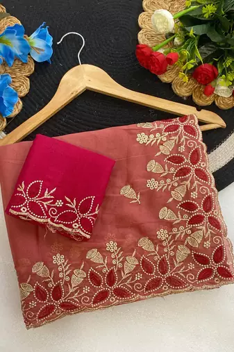 Gajari zari embroidery work star georgette saree with blouse