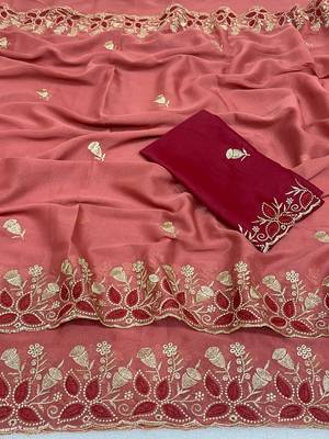 Gajari zari embroidery work star georgette saree with blouse 2