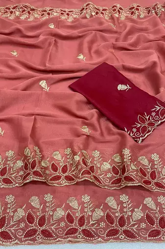 Gajari zari embroidery work star georgette saree with blouse