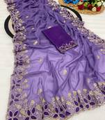 Lavender zari embroidery work star georgette saree with blouse