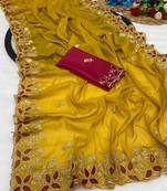 Yellow zari embroidery work star georgette saree with blouse