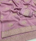 Lavender zari embroidery work crunchy saree with blouse