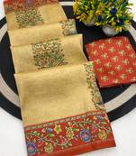 Chikoo digital print zarna silk blend saree with blouse