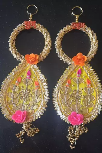 handmade shubh labh patch lace bangle pearl door hanging decor (pack of 2)