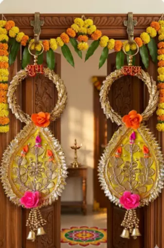 handmade shubh labh patch lace bangle pearl door hanging decor (pack of 2)
