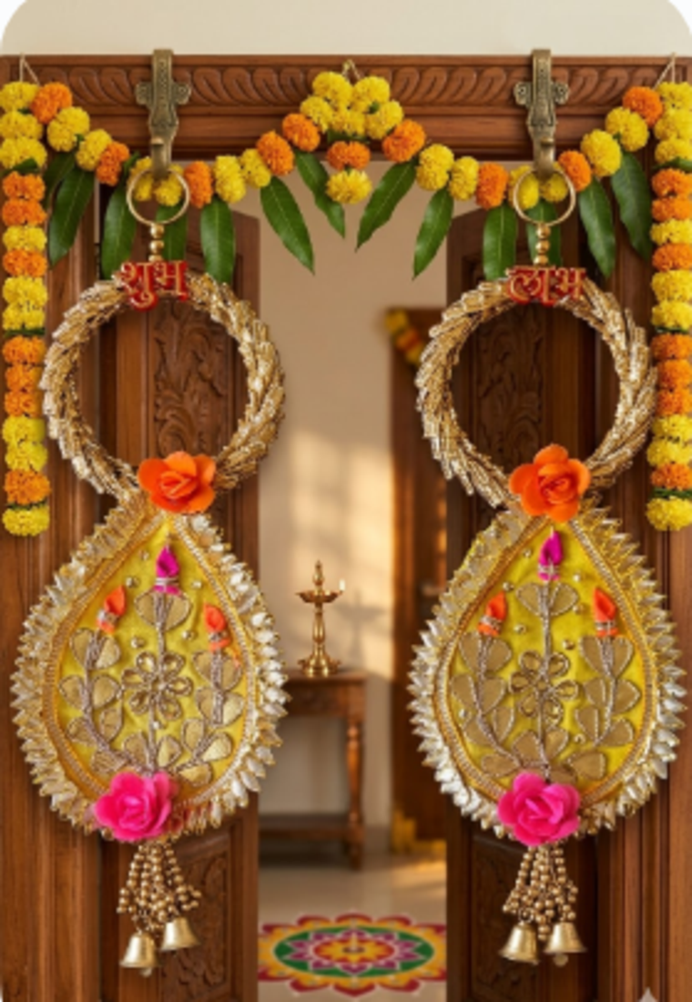 handmade shubh labh patch lace bangle pearl door hanging decor (pack of 2)