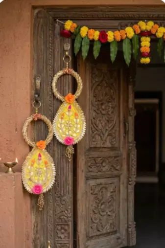 handmade shubh labh patch lace bangle pearl door hanging decor (pack of 2)