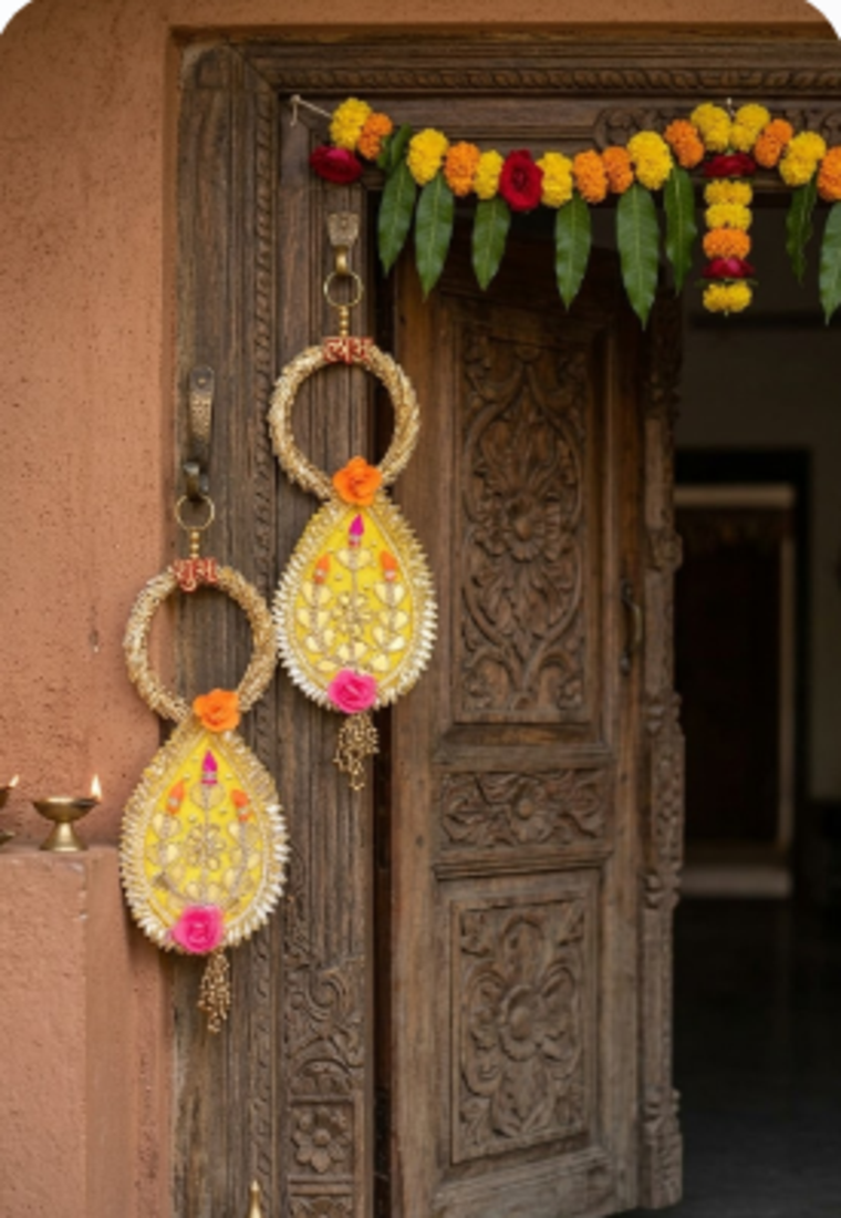 handmade shubh labh patch lace bangle pearl door hanging decor (pack of 2)
