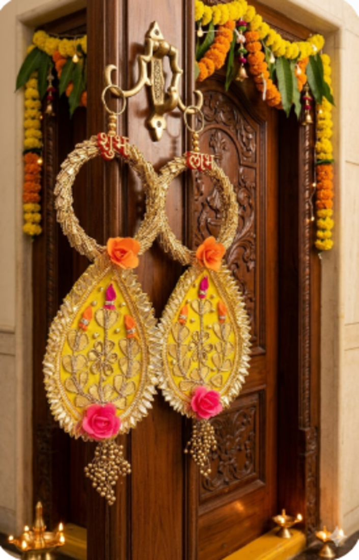 handmade shubh labh patch lace bangle pearl door hanging decor (pack of 2)