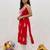 Red embroidered sleeveless kurti with white palazzo set for women