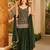 Dark green printed anarkali kurta set with dupatta