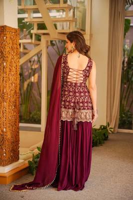 Maroon printed anarkali kurta set with dupatta 5