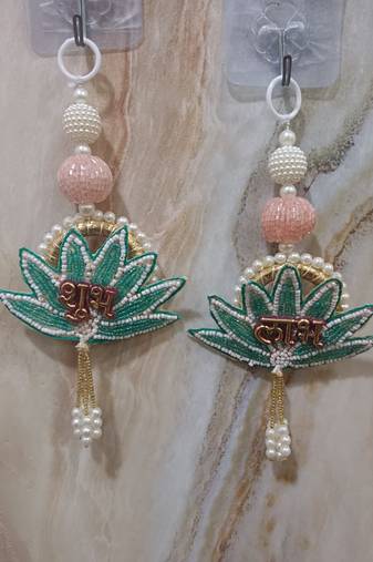 decorative shubh labh flower patch small wall hanging  perfect for home (pack of 2)