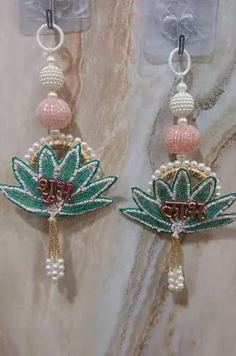 decorative shubh labh flower patch small wall hanging  perfect for home (pack of 2)
