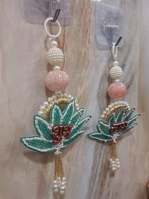 decorative shubh labh flower patch small wall hanging  perfect for home (pack of 2) 2