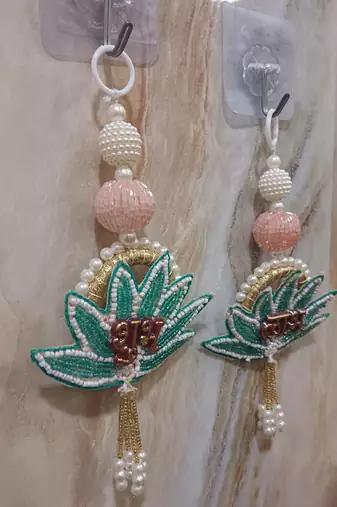 decorative shubh labh flower patch small wall hanging  perfect for home (pack of 2)