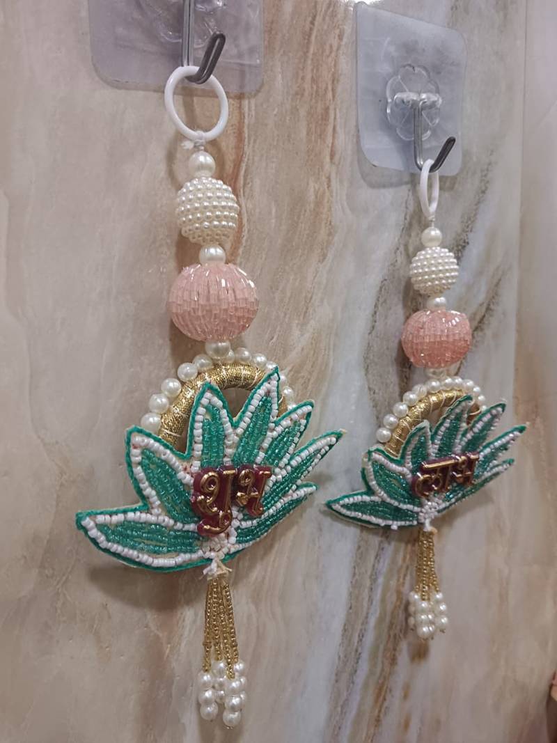decorative shubh labh flower patch small wall hanging  perfect for home (pack of 2)