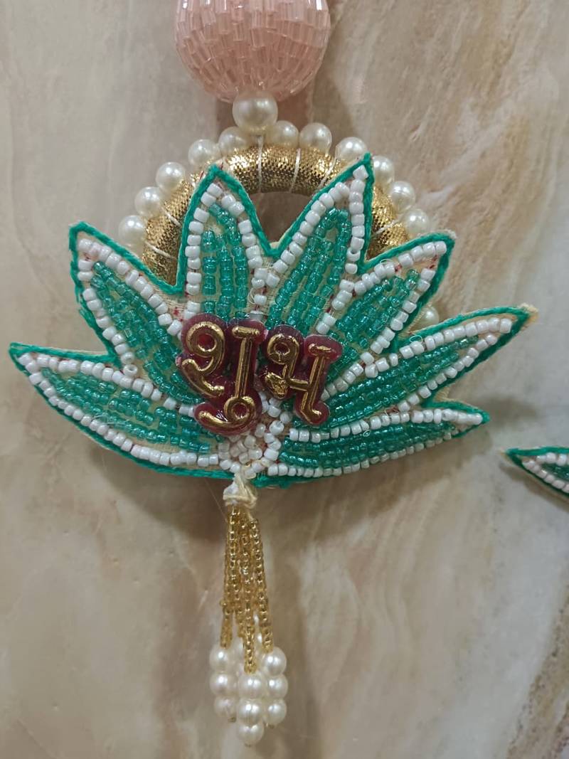decorative shubh labh flower patch small wall hanging  perfect for home (pack of 2)