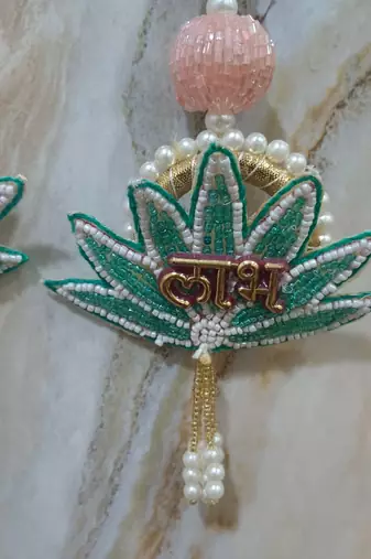 decorative shubh labh flower patch small wall hanging  perfect for home (pack of 2)