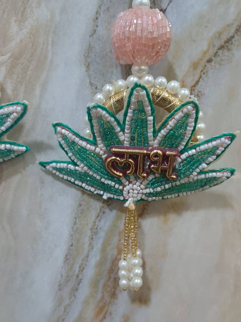 decorative shubh labh flower patch small wall hanging  perfect for home (pack of 2)