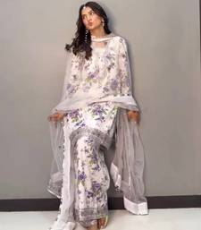 Floral printed white suit set with designer dupatta