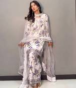 Floral printed white suit set with designer dupatta