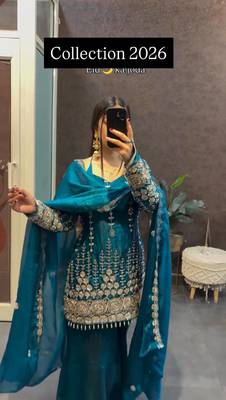 Navy blue embroidered sharara suit set with dupatta 2