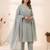 Grey roman embroidered kurta pant with mul chanderi dupatta set