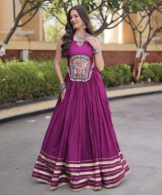 Purple Rayon Readymade Navratri Lehenga Choli with Mirror Gamthi Work 1