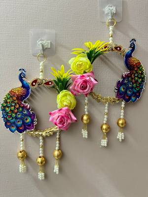 handmade mdf peacock lace bangle floral pearl hanging home decor (pack of 2) 1